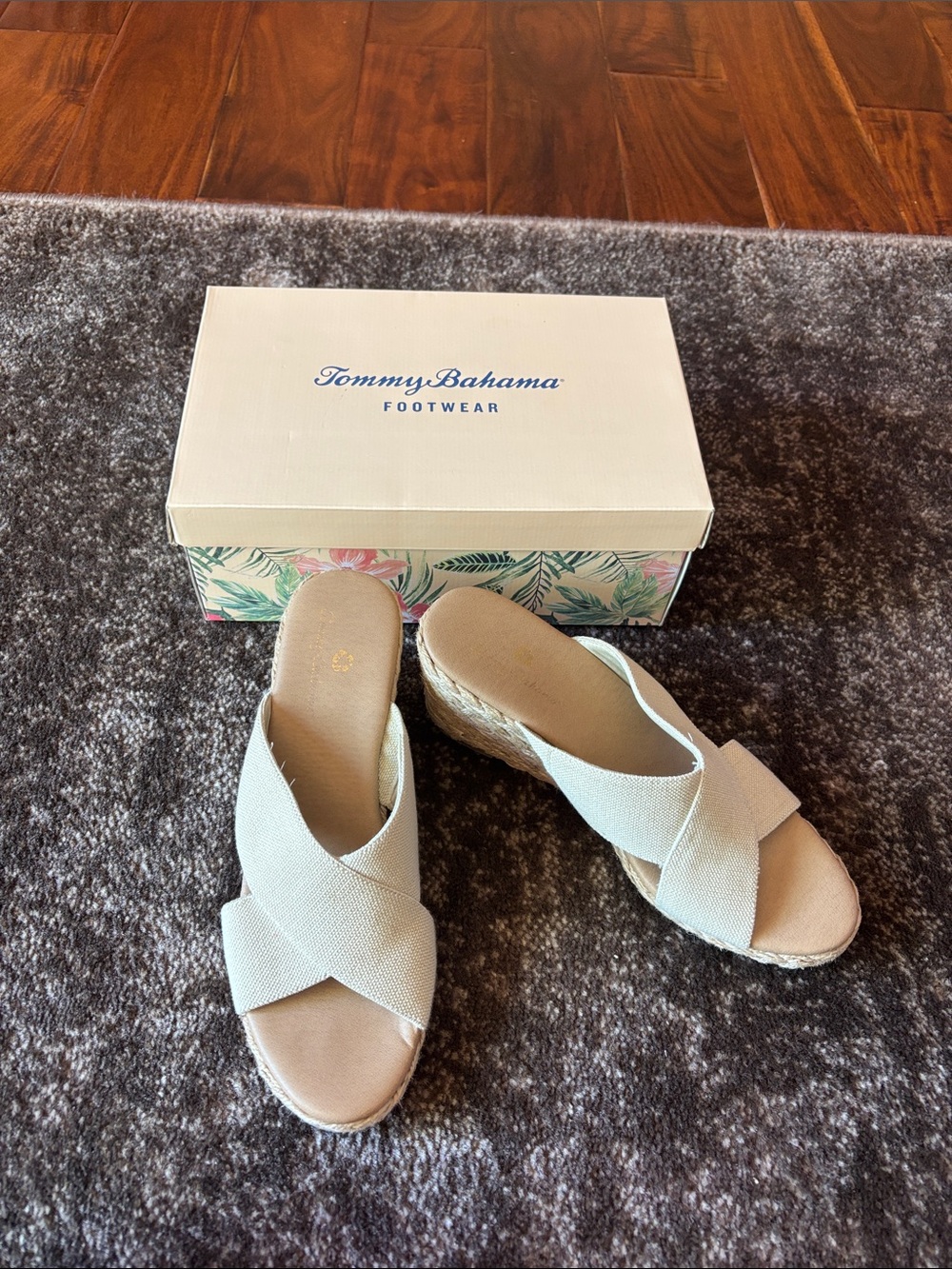 Tommy Bahama Cream Cross-Band Espadrille Wedge Sandals